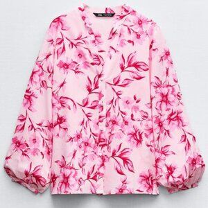 Zara Pink Floral Cotton Blouse (only) - Size L